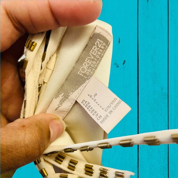 Forever 21 Dress Chiffon Women's Large Mini Beaded Light Flowy Strappy Flapper - Picture 4 of 6